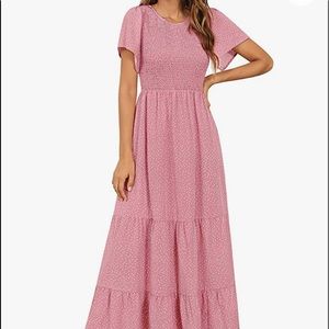 Pink flutter sleeve ruffle floral dress